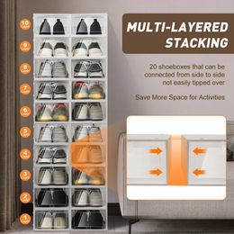 20pcs/Set Thicken Shoes Box Stackable Plastic Drawer Case Shoes Storage Stand Organizer Shelf for Hallway Living Room Shoebox 240131