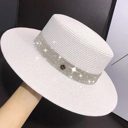 Wide Brim Hats X518 Lady Fashion Sunshade Hat Flat Top Straw Capsfemale Summer British Hepburn Wind Holiday On The Beach Cap Panama