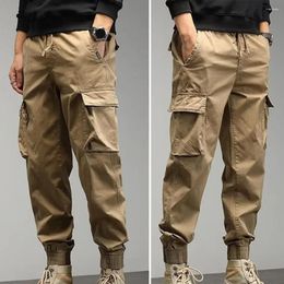 Men's Pants Drawstring Elastic Waist Trousers Multi-pocket Design Soft Breathable Cargo With Ankle-banded Loose For Casual