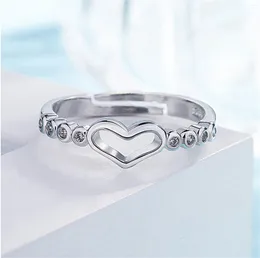 Wedding Rings Couple Love Ring Jewellery Stainless Steel Women Women'S Hollow Set Crystal Heart Fashion San Valentin