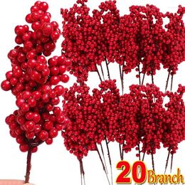 Decorative Flowers 1/20PCS Artificial Berries Christmas Decoration Red Berry Branches For Xmas Tree Party Home Table Ornaments Fruit Wreath
