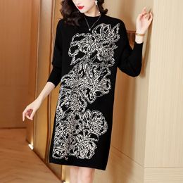 Female Knitted Tunics Spring Solid Vintage Fashion Loose Casual Pullover Dress Elegant Allmacth Midi Dresses 240131