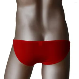 Underpants Men Sexy Pouch Low Waist Thong Briefs Breathable Moisture Comfortable Soft Underwear Red Colour Perspective Lingerie