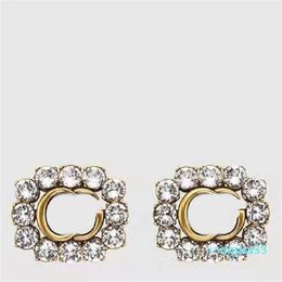 Shiny Rhinestone Earrings Double Letters Studs Women Charm Earrings Girl Studs Jewelry Diamond Earrings Crystal