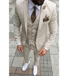 Beige Men Suit Groom Tuxedo Slim Fit 3 Piece Prom Style Suits Custom Costume Homme Blazer Terno Masculino JacketPantVest8179606