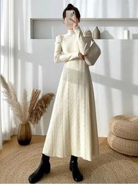 Casual Dresses Autumn Winter Beige Elegant Party Long Dress Women Simple Half High Neck Sleeve Comfort Prevalent Femme Black