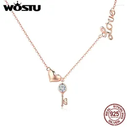 Pendants WOSTU Real 925 Sterling Silver & Gold Color The Key Of Heart Pendant Necklace For Women Wife Lover Jewelry Gift CQN292