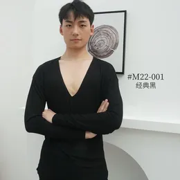 Stage Wear 2024 Latin Dance Tops For Men Deep V-Neck Bat Sleeves Loose Practise Clothes Chacha Rumba Tango Adult DQS8950