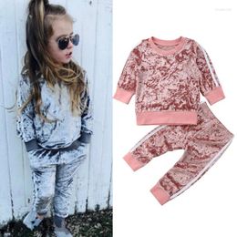 Clothing Sets 0-5Y Kids Girls Autumn Winter Clothes Set Baby Velvet Long Sleeve Pullover Sweatshirts Top Pant Children Casual Outfit