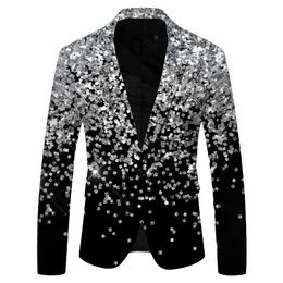 Men Shawl Lapel Blazer Design printed Sequin Suit Jacket Dj Club Stage Singer Clothes Nightclub Blazer Wedding Party Suit Jacket 240118