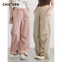 Women's Pants CHIC VEN Loose Retro Wide Leg Casual Hip Hop Trousers For Woman Fashion Clothing Girl Joggers 2024 Summer
