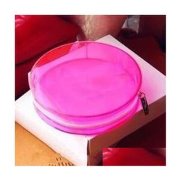 Storage Bags 5Pcs/Lot C Fashion Red Transparent Around Shape Waterproof Zipper Bag With Gift Box Famous Beauty Cosmetic Case Luxury Otcjp