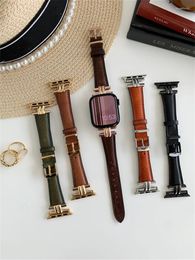 Watch Bands Retro Leather Strap For Apple Band 41mm 45 44 40mm 42 38mm Metal Buckle Design Watchband Bracelet IWatch 7 SE 6 3 4 5