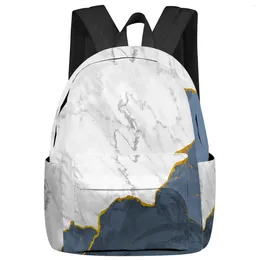 Backpack White Marble Light Blue Women Man Backpacks Waterproof Travel School For Student Boys Girls Laptop Book Pack Mochilas