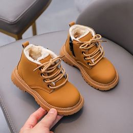 Autumn Winter Boots for Kids Leather Shoes Thicken Warm Girl Snow Boot Cotton Shoes for Boy Sneakers 240127