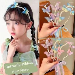 Hair Accessories Butterfly Ribbon Hairband Children Pearl Headband Party Girls Wreath Hoop Flower Band