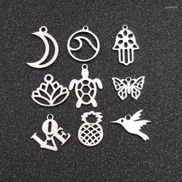 Charms 20pcs/lot Fatima Palm Lotus Waves Stainless Steel Bird Butterfly Turtle Pendant For Necklace Bracelet DIY Jewelry Wholesa