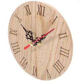 Wall Clocks Small Clock Bedroom Silent Rustic Decorative Hanging Mute Round Shape Wooden Vintage