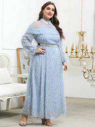 Dresses Toleen Women's Large Plus Size Maxi Dresses Elegant Party Evening 2022 Designer Blue Long Sleeve Muslim Festival Clothing