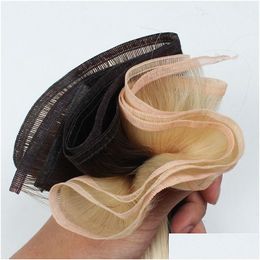 Human Hair Weaves Extensions Remy Flat Weft Silk Ribbon Bundles Tra Thin Black Brown Blonde 99J Wine Red Colour Drop Delivery Products Ot9Zc
