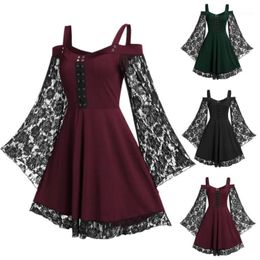 Women Medieval Style Gothic Dress Halloween Costumes Off Shoulder Lace Bell Sleeve Lady Blouse Party Vintage Bandage Dresses1310c