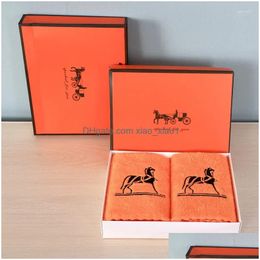 Towel Bath Box Three Piece Set Orange Annual Conference Embroidered With Characters Drop Delivery Home Garden Textiles Dhcuy
