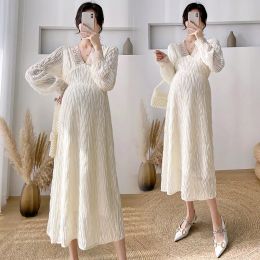 Dresses Spring Autumn Maternity Clothes Lace Patchwork Pregnancy Dress for Pregnant Women Casual Clothing Long V Neck Maternity Dresses