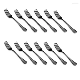 Forks 12 Piece Black Dinner Set Stainless Steel Cutlery Table Dessert Metal Fork Silverware