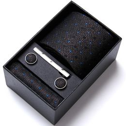 Brand Mix Colors Wholesale Silk Wedding Present Tie Pocket Squares Cufflink Set Necktie Box Floral Red Fit Group 240124