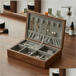 Jewelry Boxes Woman Box Organizer Earrings Keychain Bracelet Rings Necklace Beads Storage High Quality Walnut Wood Big Drop Delivery Dhyxn