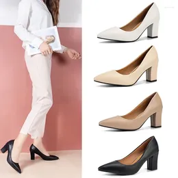 Dress Shoes 2024 Spring Summer White Middle Heel For Women Black Professional Pumps Pointed Shallow Mouth Fashion Tacones Para Mujer