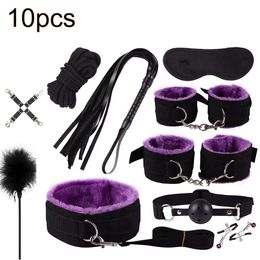 Nylon Plush Sex Toy BDSM Sexual Parejas Kit Fetiche Bondage Set Handcuffs Adult Game Whip Gag Nipple Clip Mask Couple Woman Man 240126