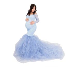 Dresses Long Sleeve Maternity Dresses Lace Maxi Dress Photography Props Dress Splice Mesh Pregnancy Dress for Photo Shoot Clothes