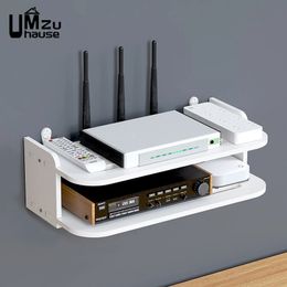 2 Tier Floating Shelves Wifi Router Hanging Layer Multi Tap Outlet Set Top Box Holder Cable Bracket Wall Mount Storage Organizer 240125