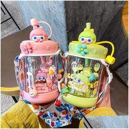 Water Bottles Summer Cartoon Girl Heart Cute Pig Pink Green Cup Super Portable Outdoor Plastic St Drop Delivery Dhmpb