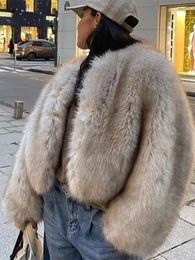 O-neck Luxury Fake Fur Coat Women Long Sleeve Buttons Solid Short Winter Coat For Woman Fashion Furry Warm Lady Overcoat 240124