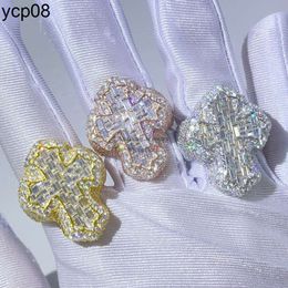 Designer Jewellery ready to ship drop shipping hip hop gra certificated vvs baguette moissanite cross iced out ring men