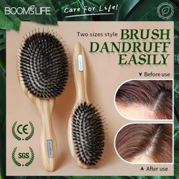 Boar Bristle Brush Bamboo Hair Brush Women Head Scalp Massage Hairbrush Wooden Combs for Hair Beauty Barber Comb 240117