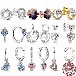 Stud Earrings 925 Silver Eternal Love Heart Pansy Butterfly Wedding Gifts Women's High Quality Fashion Charm Jewellery