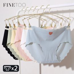 Women's Panties FINETOO 2PCS/Set Seamless Cute Love Girl's Briefs Mid-waist Underwear Women Sexy Lingerie Hipster Intimate