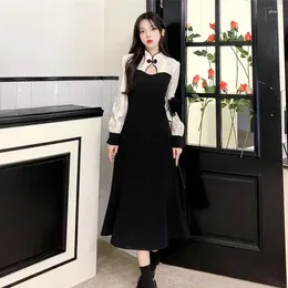 Ethnic Clothing 2024 Chinese Style Improved Cheongsam Long Sleeved Dress For Women In Spring Autumn Slim Temperament Medium Length Skirt