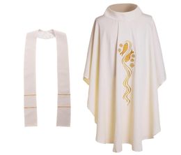 Holy Religion Costumes Catholic Church Priest White Fish Embroidered Chasuble no Collar Mass Vestments 3 Styles4453902