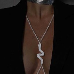 Other Jewellery Sets Sexy Snake Rhinestone Chest Chain Necklace Harness Body Jewellery Women Bikini Crystal Body Chain Necklace Rave Clothing Accessory YQ240204
