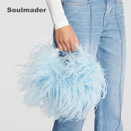 Pearl beaded evening bag Ostrich feather fur designer Clear Acrylic crystal box tote handbag women handmade party purse wolesale 240131