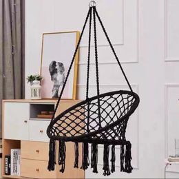 Camp Furniture Manufacturer'sIndoor Swing Ins Nordic StyleTassel Hanging Basket Chair Outdoor Iron Ring Hammock CottonRope Woven Homestay