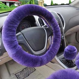 Steering Wheel Covers 3Pcs Winter Purple Cover Handbrake Car Automatic / Warm Super Thick Plush Gear Shift Collar