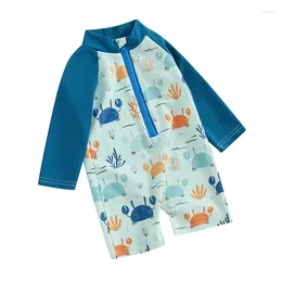 Clothing Sets Baby Boy Long Sleeve Swimsuit Round Neck Crab Coral Print Zip UP Rash Guard Swimwear Sun Protection Infant Toddler Bathing