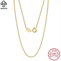 Chains Rinntin Real 14K Solid White Gold 0.6mm Box Chain Necklace For Women Yellow Rose AU585 Women's Neck Jewellery GC05