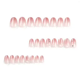 False Nails Almond Pink Press-on Nail Shiny Glitters Ombre Artificial Manicure Art For Women And Girl Party Activity