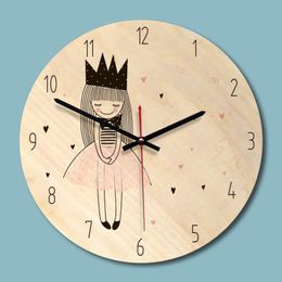 wooden printed picture wall clock lovely girl reloj de pared childrens room environmental silent Horloge Y200109178f